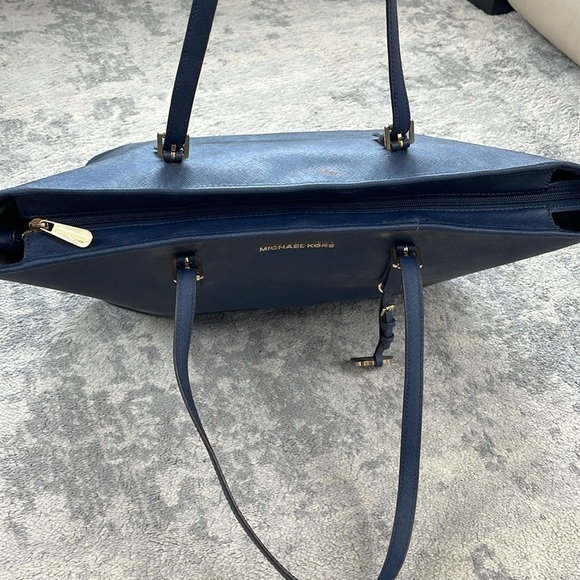 Michael Michael Kors Jet Set Travel Tote Bag Shopper Navy Blue Leather - Picture 15 of 17